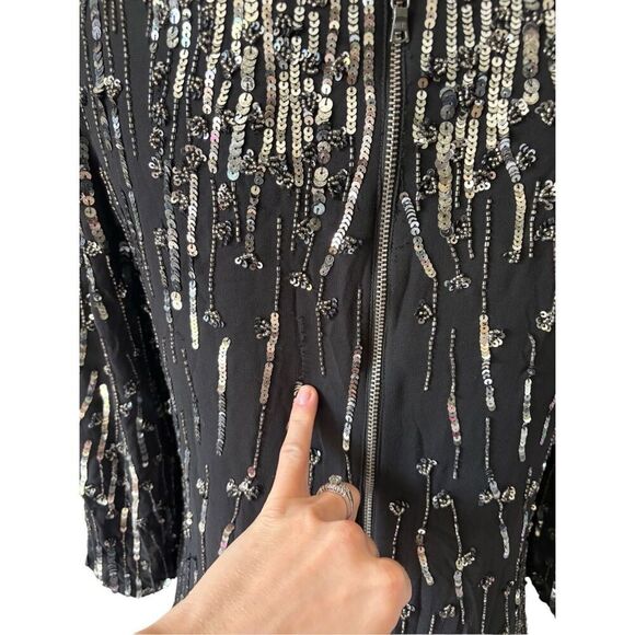 Alice + Olivia Mini Dress Sequin Beaded size XS Black - Picture 11 of 16